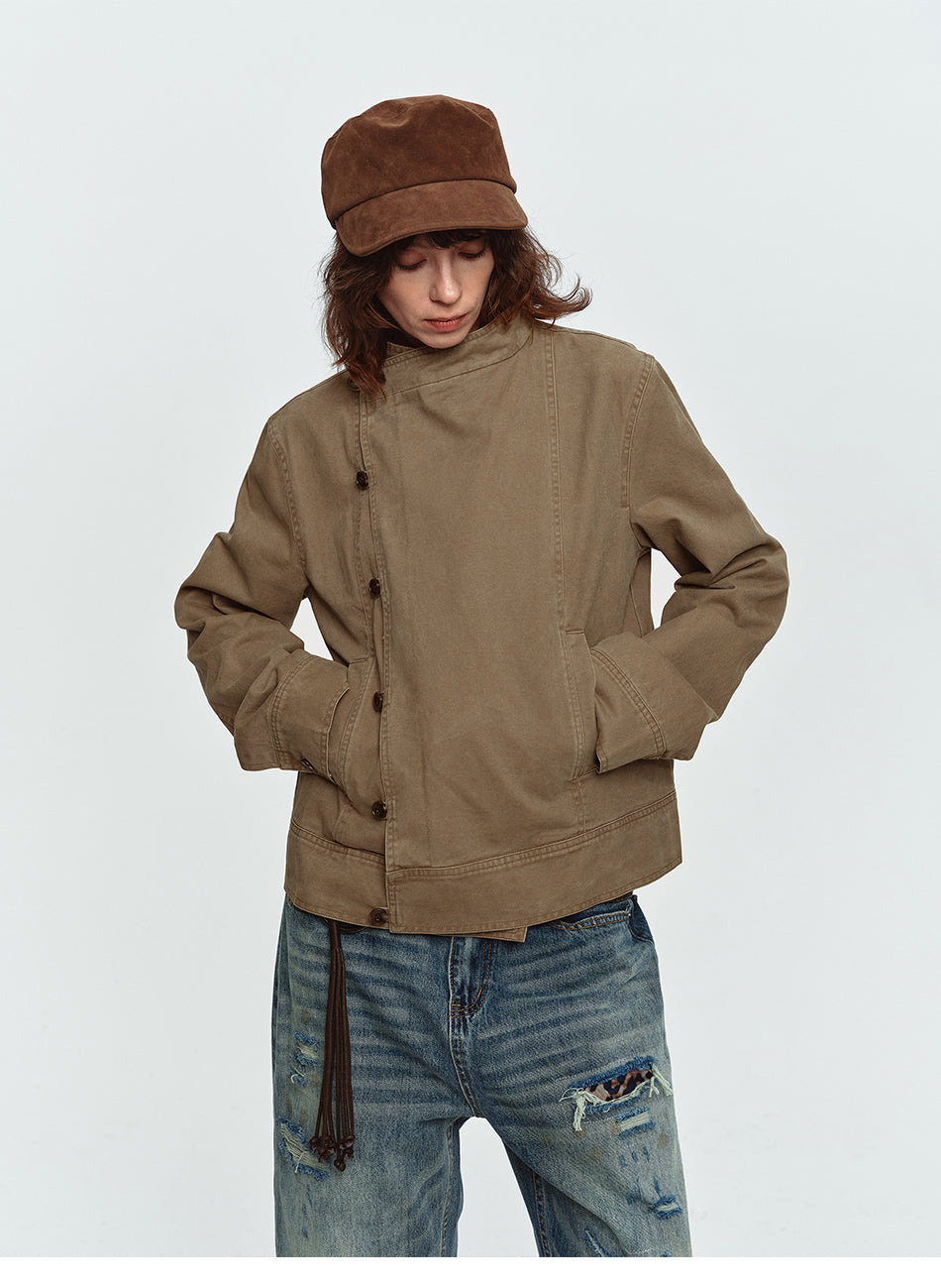 MADWITCH ASYMMETRIC WASHED STAND-COLLAR JACKET #N610