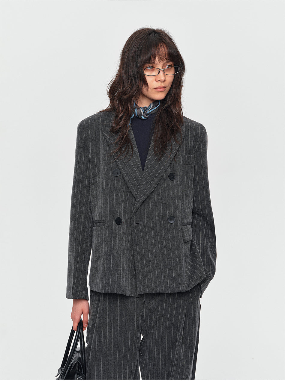 MADWITCH STRIPED DOUBLE-BREASTED OVERSIZED BLAZER #AW26123