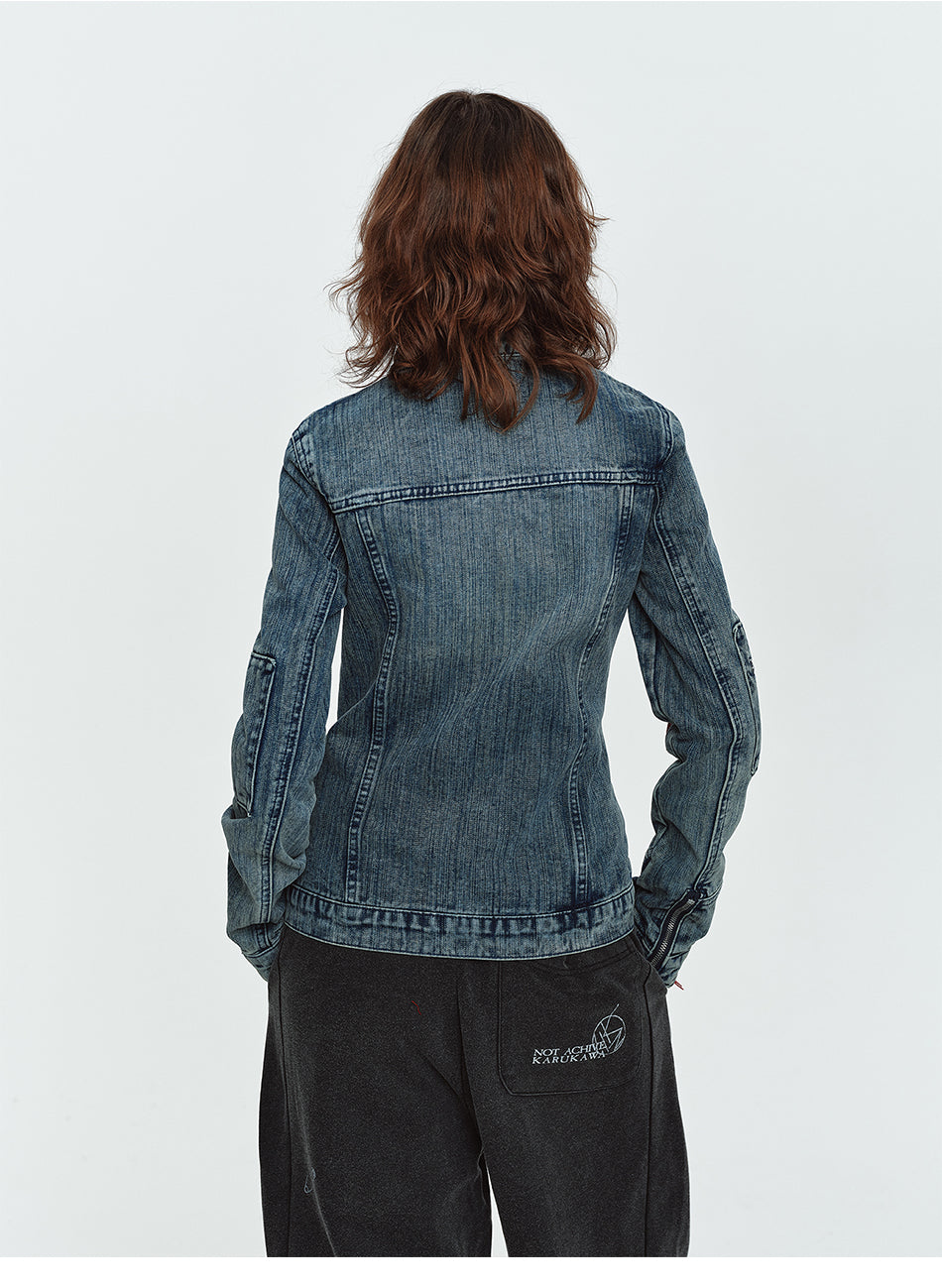 MADWITCH NAPOLEON-BUTTON WASHED CROPPED DENIM JACKET #2026126