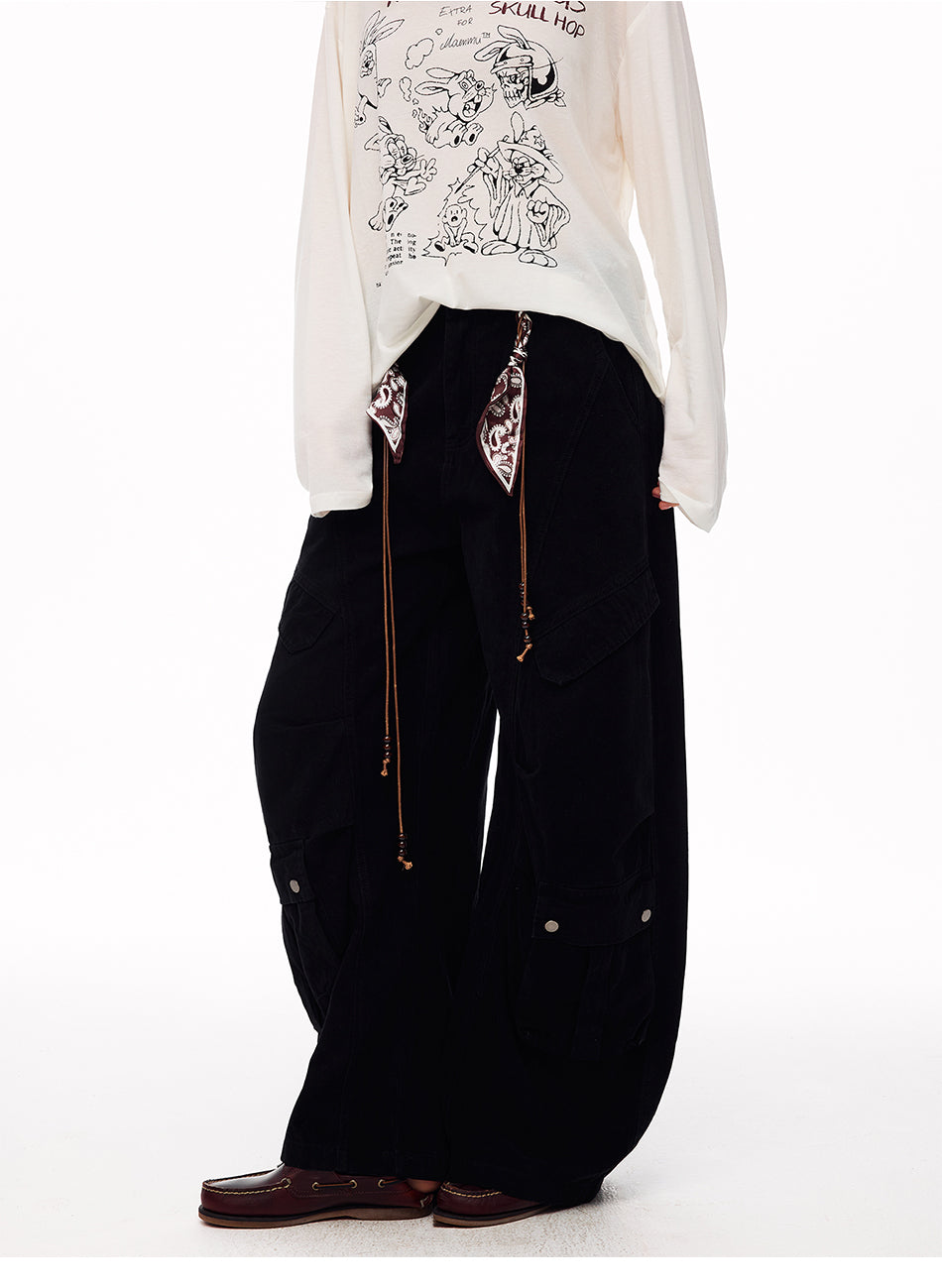 MADWITCH WASHED CURVED-LEG CARGO TROUSERS #5869