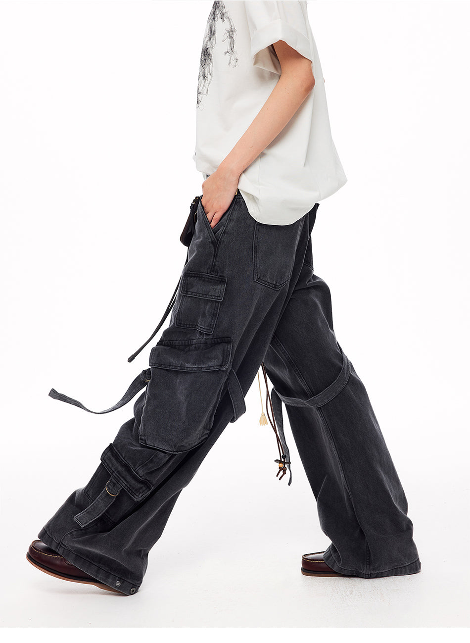 MADWITCH WASHED STRAPPED CARGO JEANS #MC2602