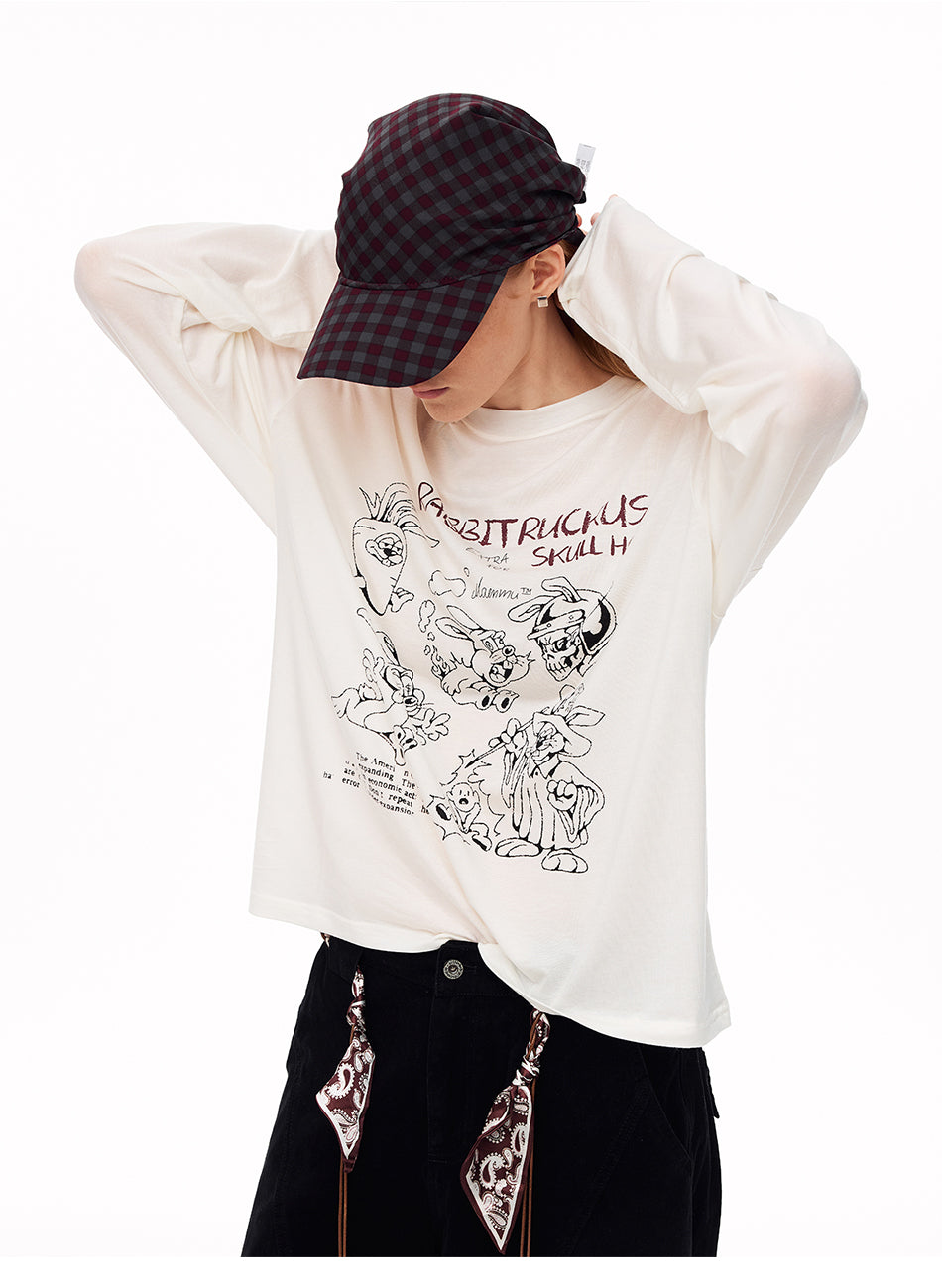MADWITCH LOOSE RABBIT-PRINT LYOCELL LONG-SLEEVE T-SHIRT #N2191