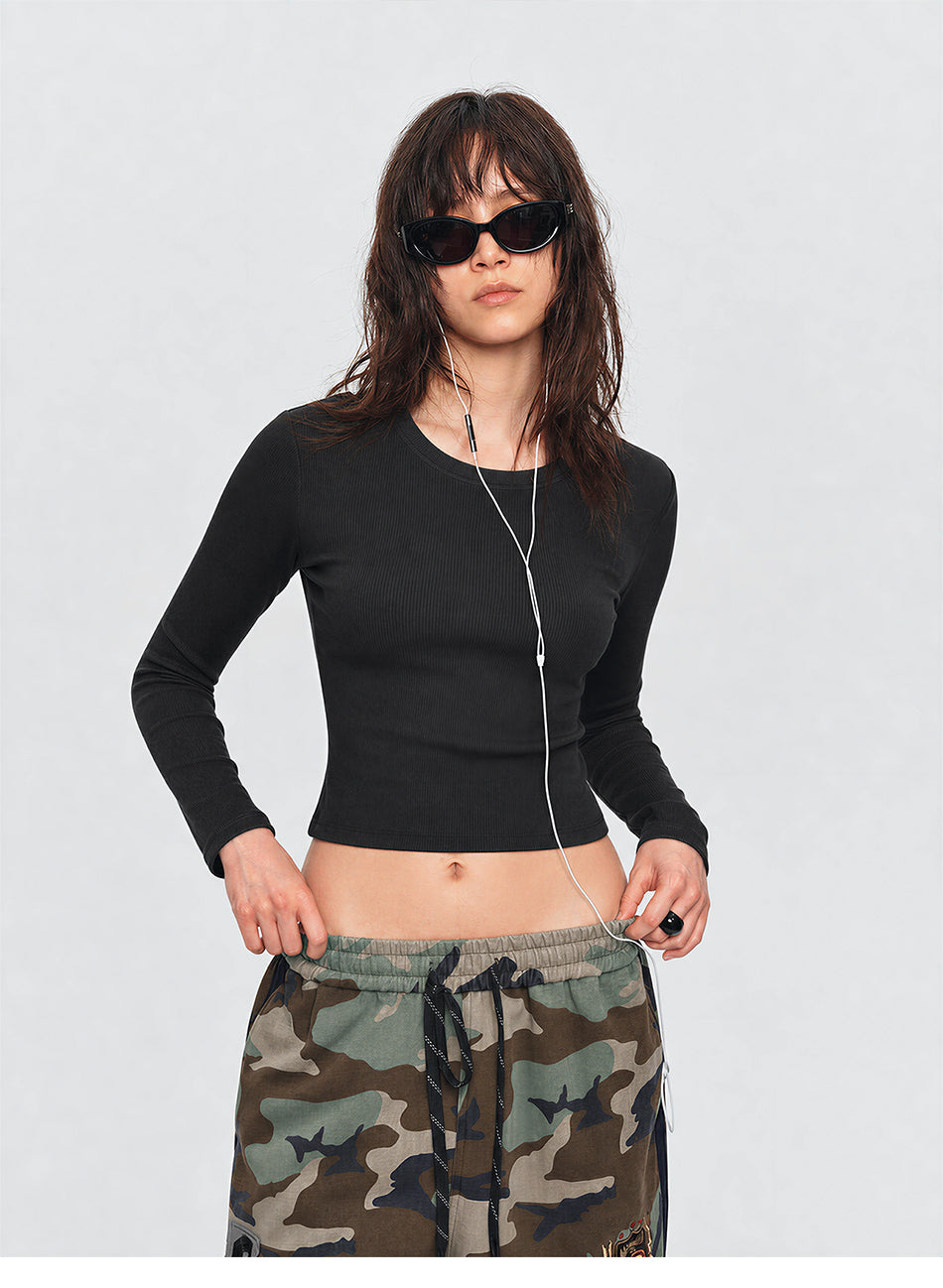MADWITCH CROPPED RIBBED LONG TEE #C2026347