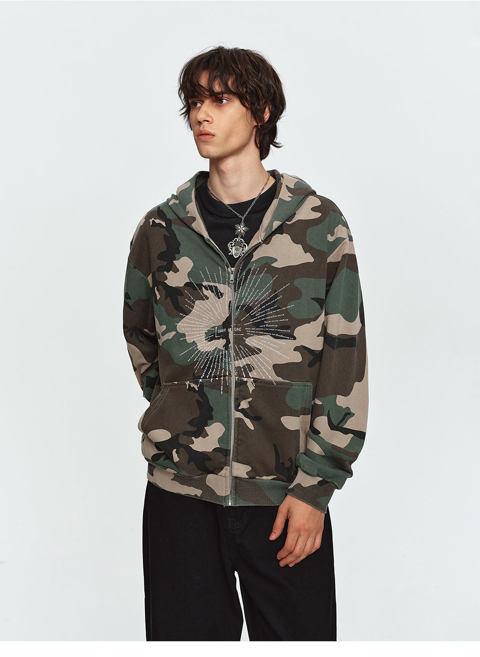 MADWITCH CAMO GRAPHIC-PRINT ZIP HOODIE #0309