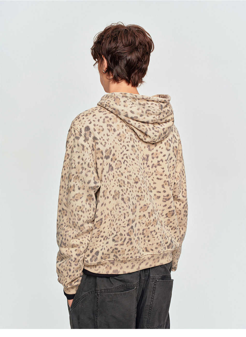MADWITCH LEOPARD-PRINT EMBROIDERED CROPPED ZIP HOODIE #2604WY7021