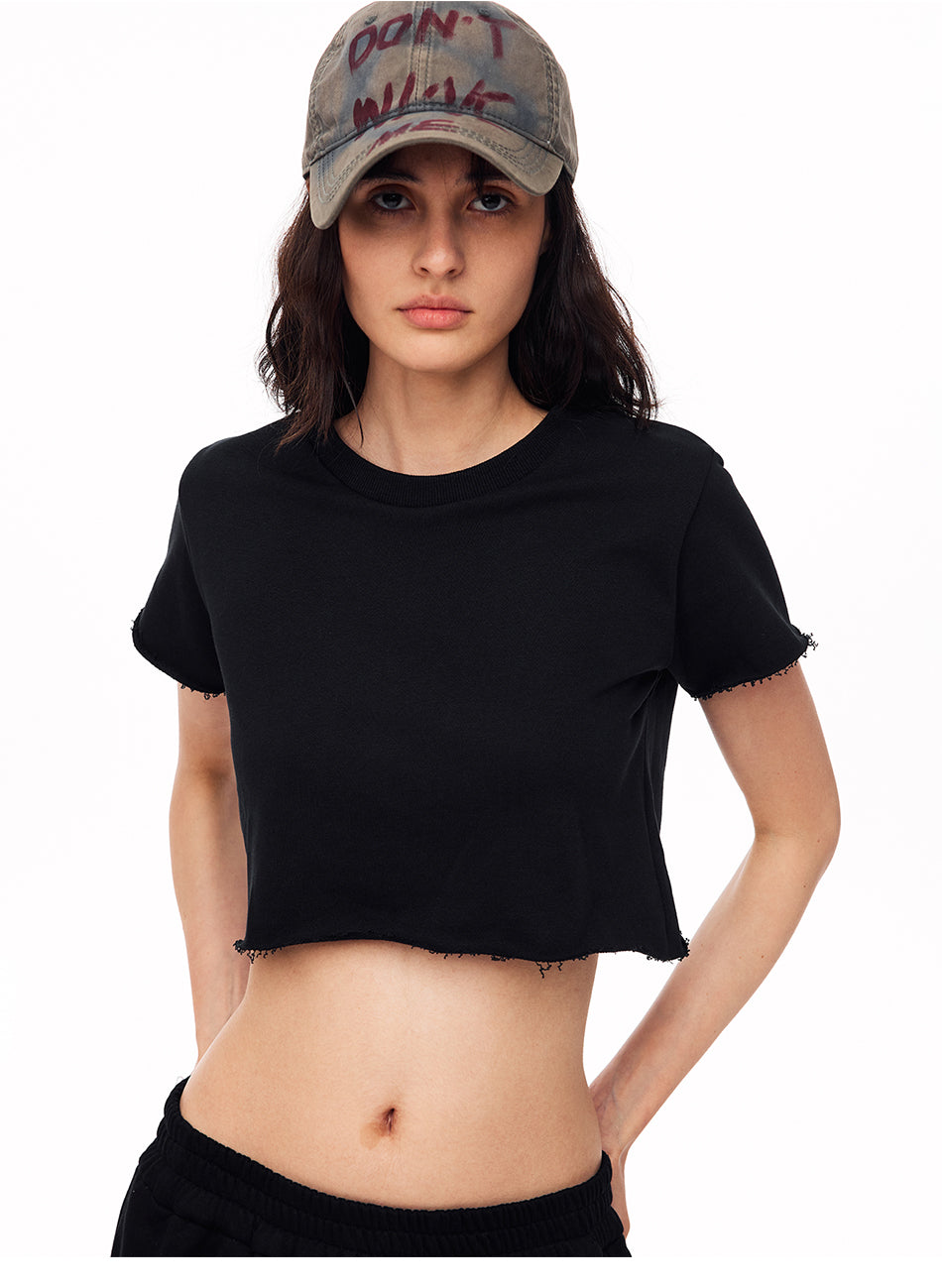 MADWITCH RAW EDGE CROPPED CREWNECK TEE #2026569