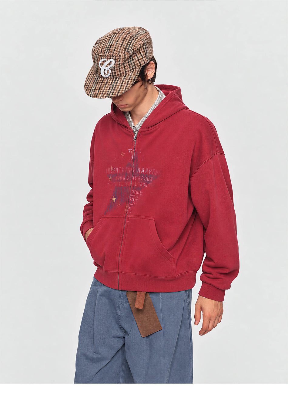 MADWITCH STAR GRAPHIC WASHED ZIP HOODIE #27561