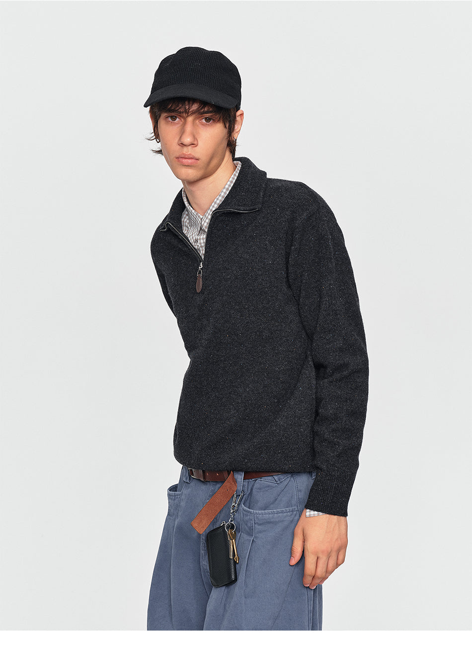 MADWITCH HALF-ZIP COLLARED WOOL KNIT SWEATER #78852