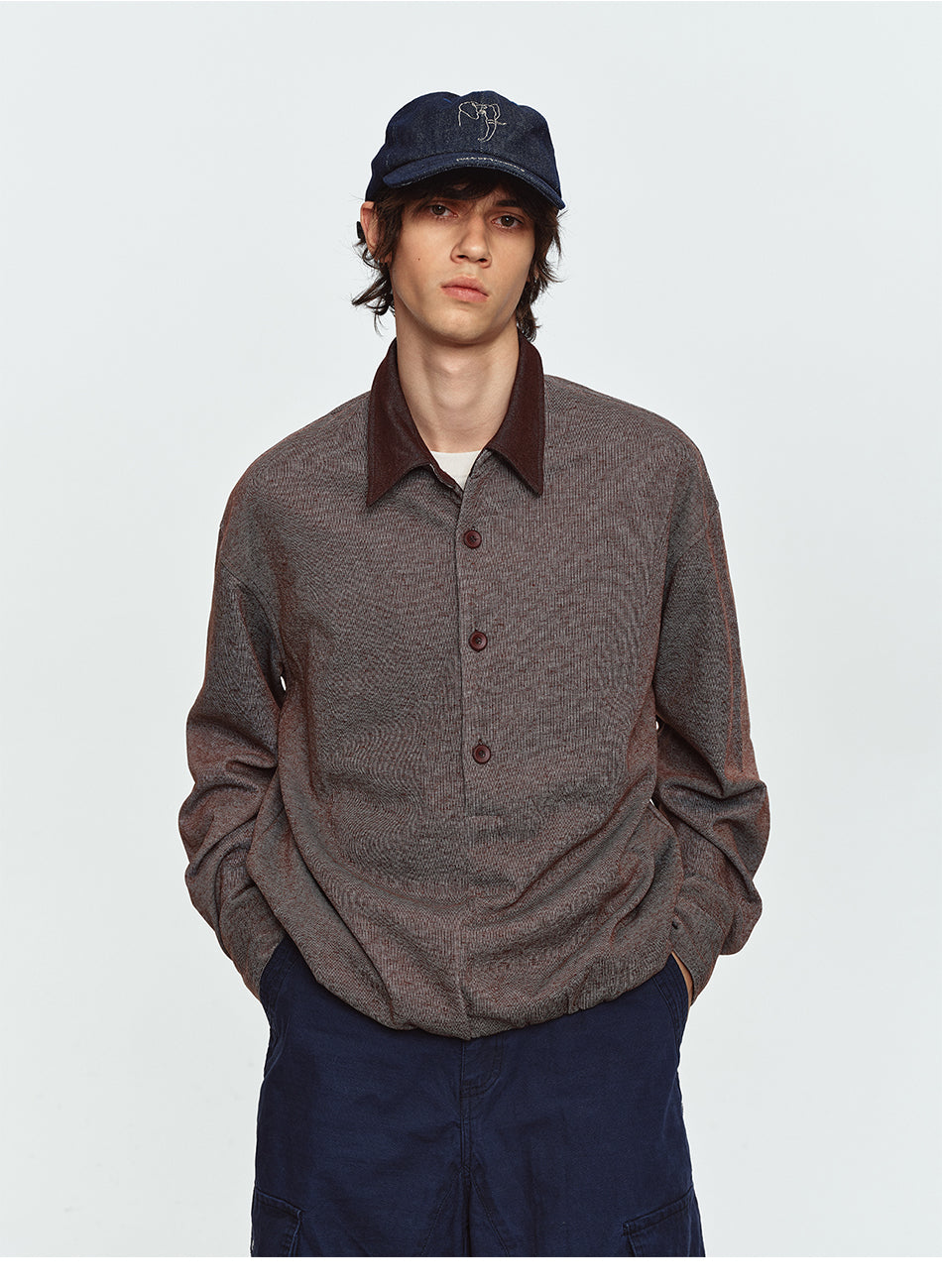 MADWITCH CONTRAST-COLLAR BUTTON-PLACKET CINCHED SWEATSHIRT #991399