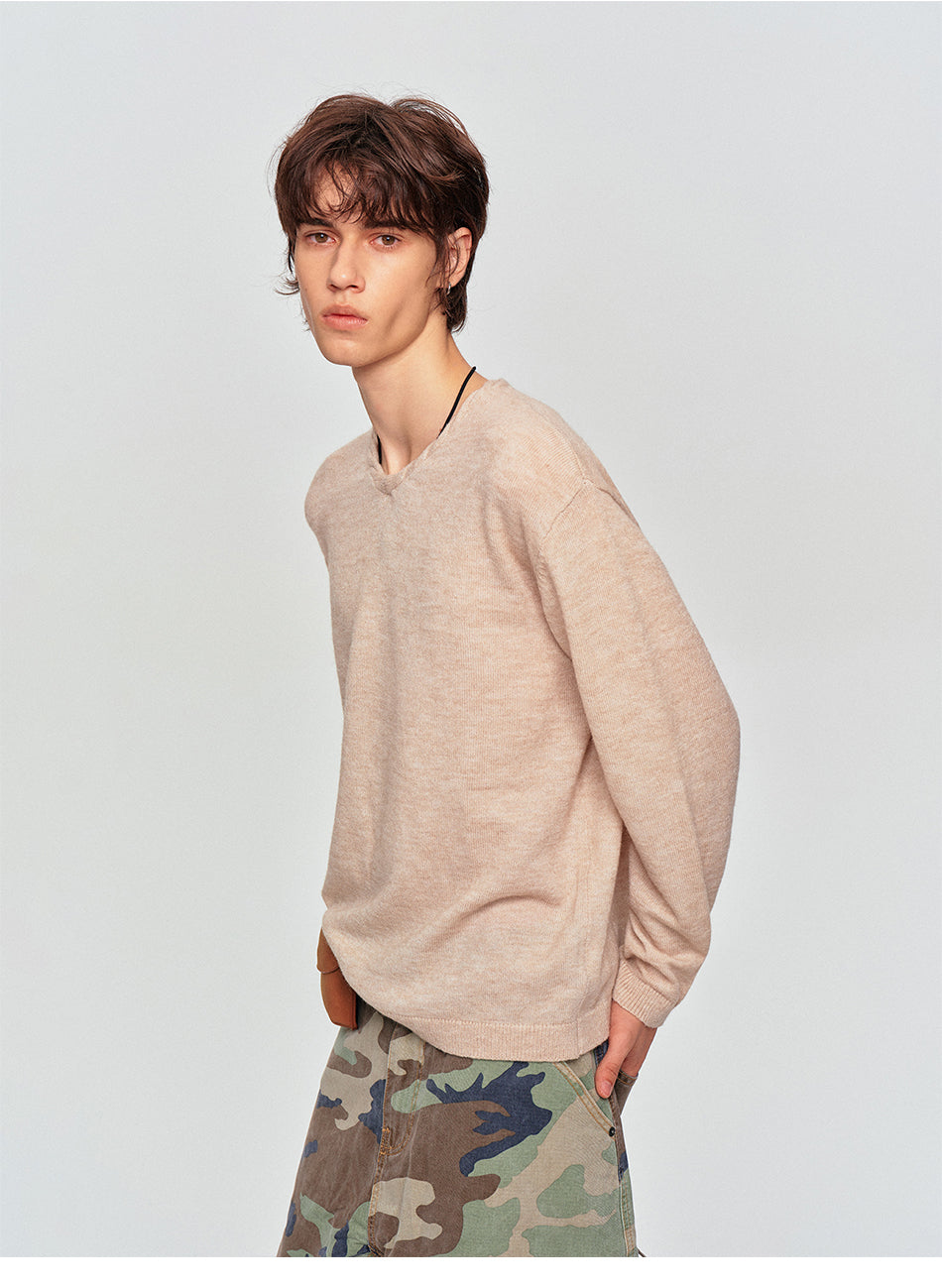 MADWITCH SLOUCHY ROLLED-EDGE V-NECK SWEATER #AW26831