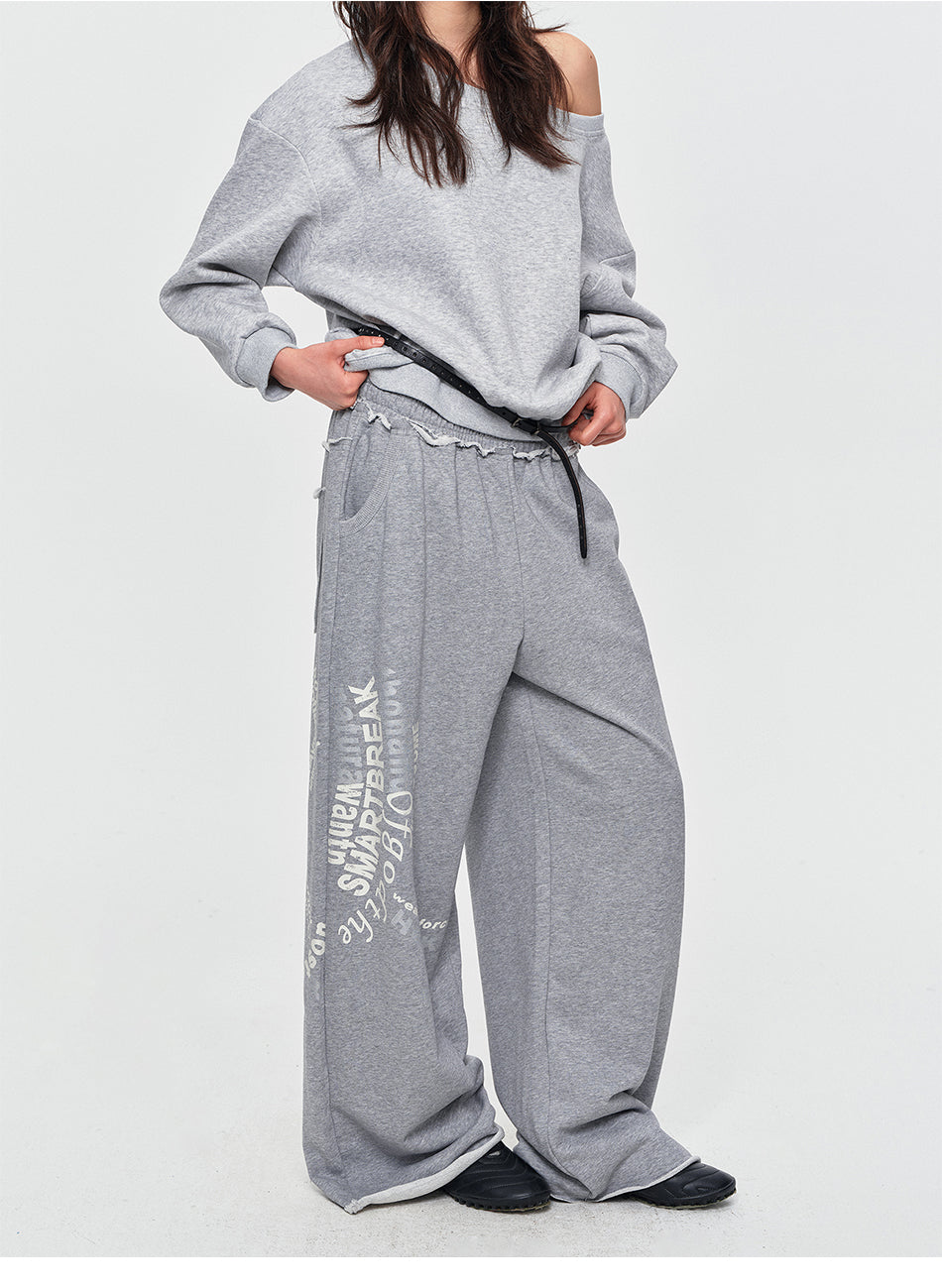 MADWITCH DISTRESSED GRAPHIC WIDE-LEG SWEATPANTS #C1035