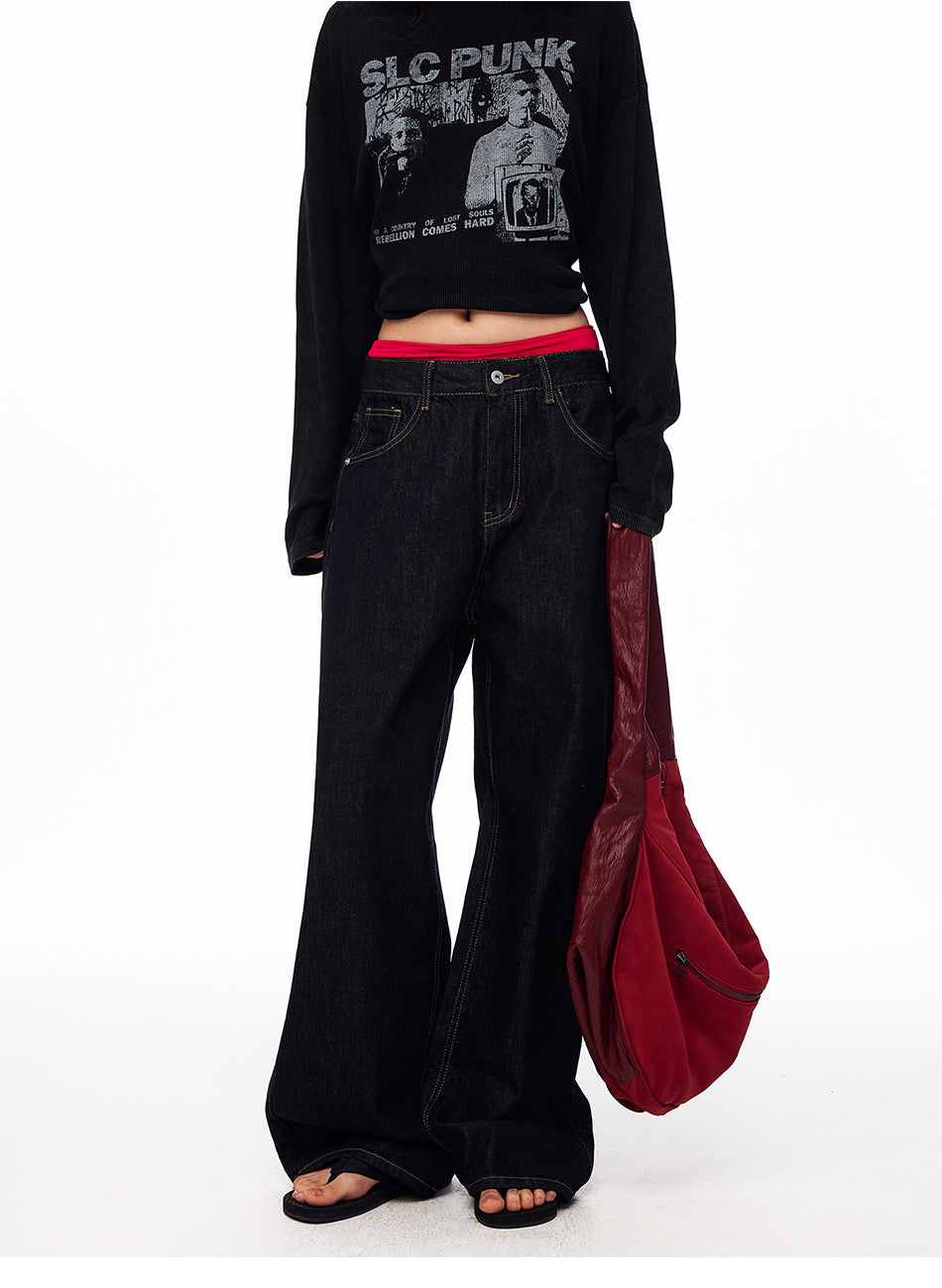 MADWITCH EMBROIDERED BACK-WAIST WIDE-LEG JEANS #WHOA158