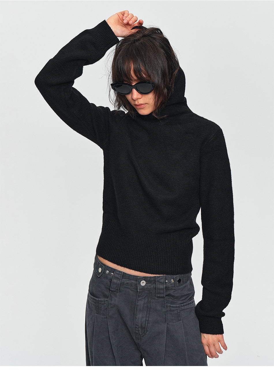 MADWITCH CROPPED SLOUCHY-HOOD KNIT SWEATER #MYC025