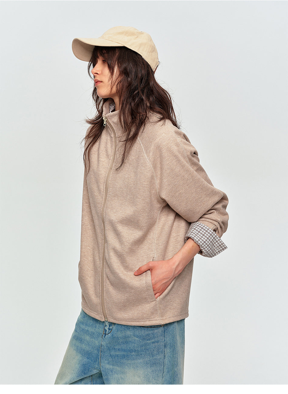 MADWITCH RAGLAN-SLEEVE STAND-COLLAR ZIP SWEATSHIRT #WT2373