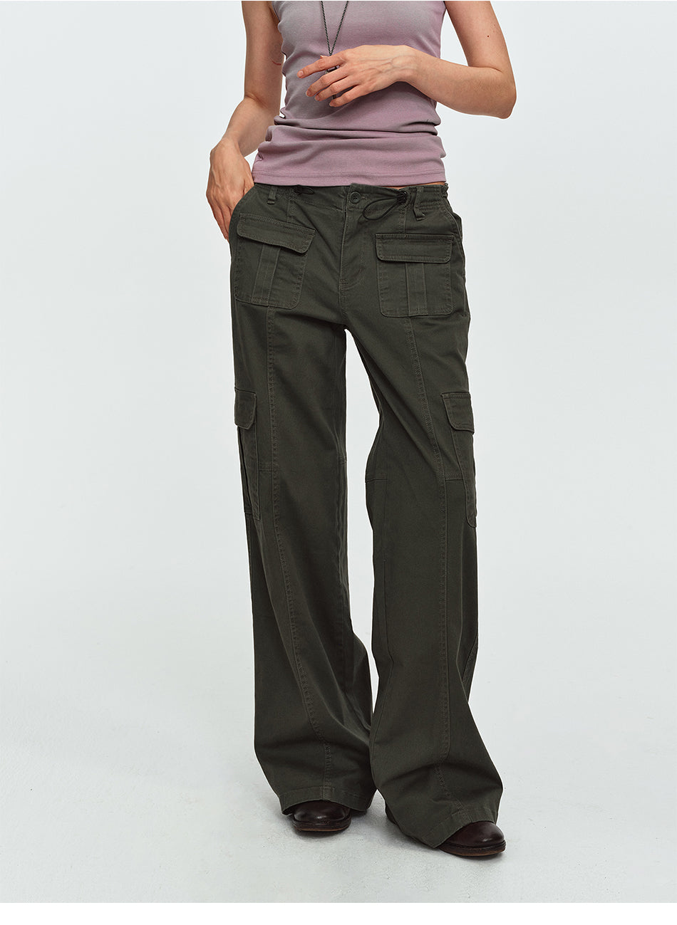 MADWITCH MULTI-POCKET DRAWSTRING WIDE-LEG CARGO PANTS #AN9528
