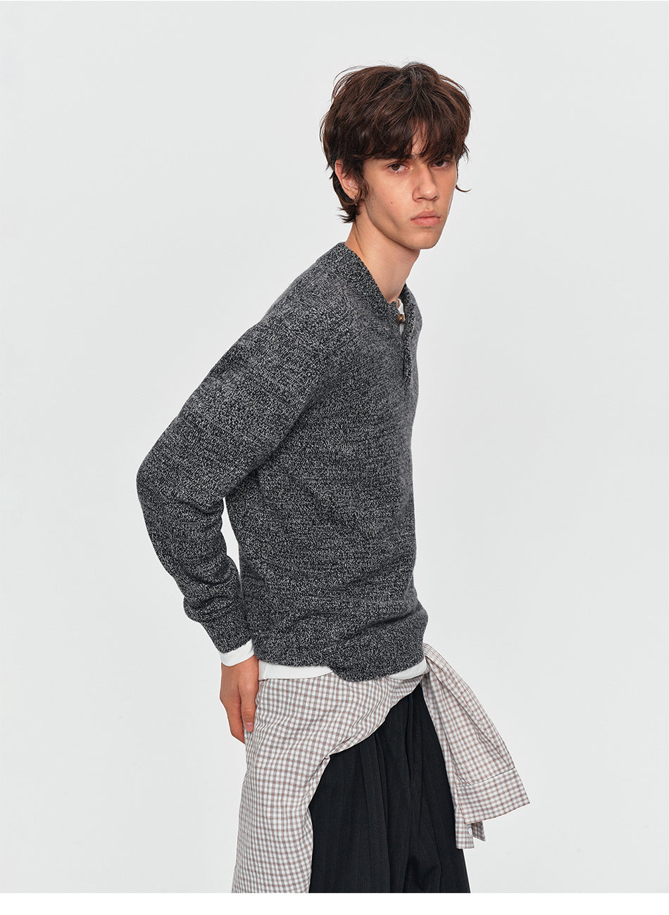 MADWITCH MARLED WOOL-BLEND HENLEY SWEATER #11817