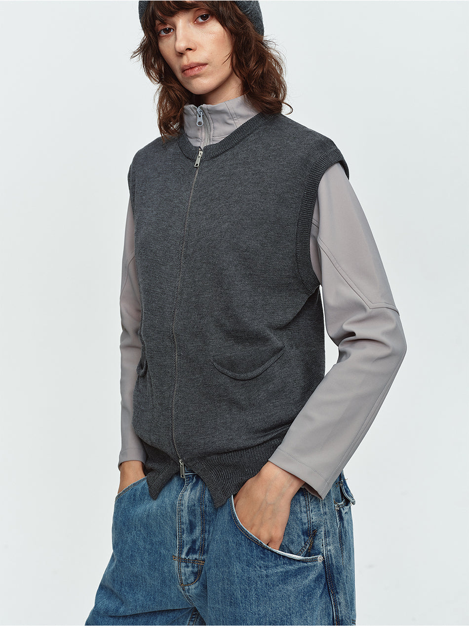 MADWITCH DUAL-ZIP CREWNECK KNIT VEST #MYCB031