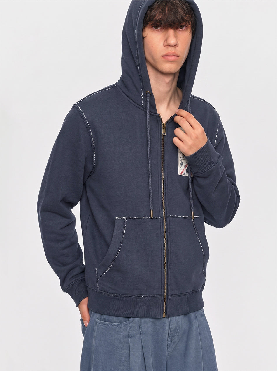 MADWITCH WASHED GRAPHIC-PATCH CROPPED ZIP HOODIE #2606WT5096