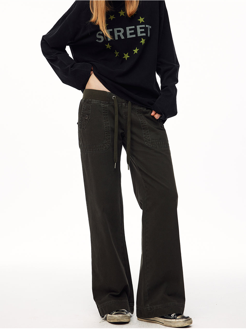 MADWITCH WASHED DISTRESSED DRAWSTRING CARGO PANTS #A635