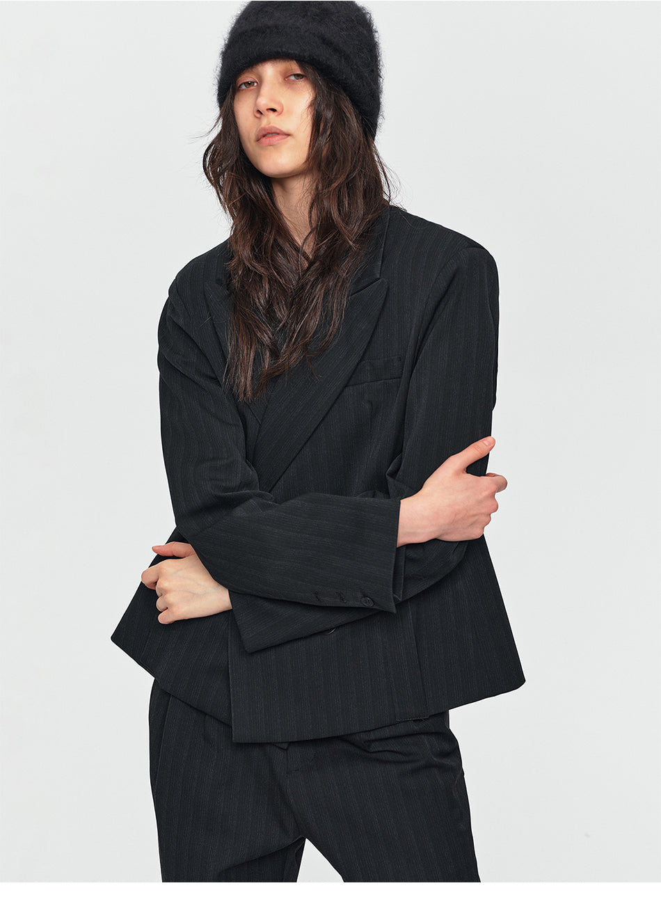 MADWITCH SHADOW-PINSTRIPE DOUBLE-BREASTED BLAZER #AW26122