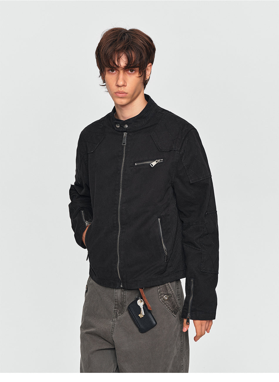 MADWITCH QUILTED WASHED MULTI-ZIP CROPPED MOTO JACKET #IN068