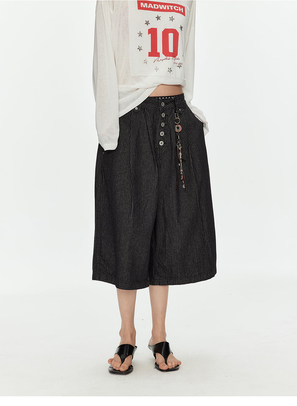 MADWITCH STRIPED PARIS BUCKLE PANTS #CK3633D