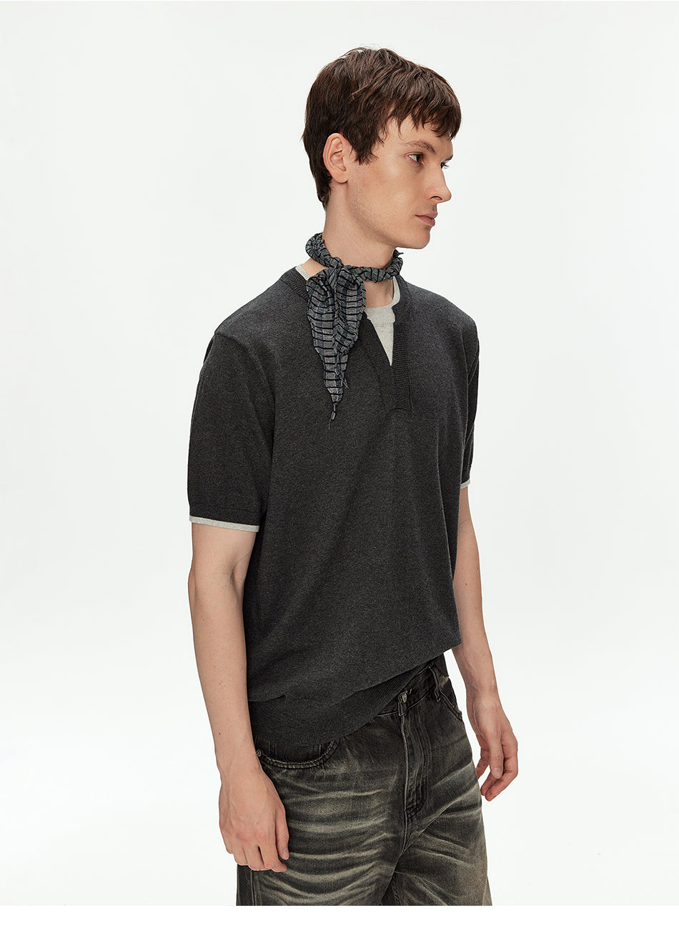 MADWITCH CONTRAST HENLEY KNIT T SHIRT #68659