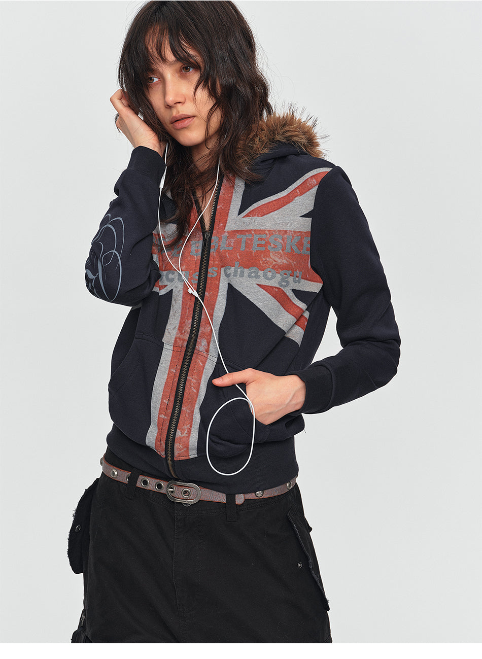 MADWITCH UNION JACK FUR-COLLAR HOODIE #2026553