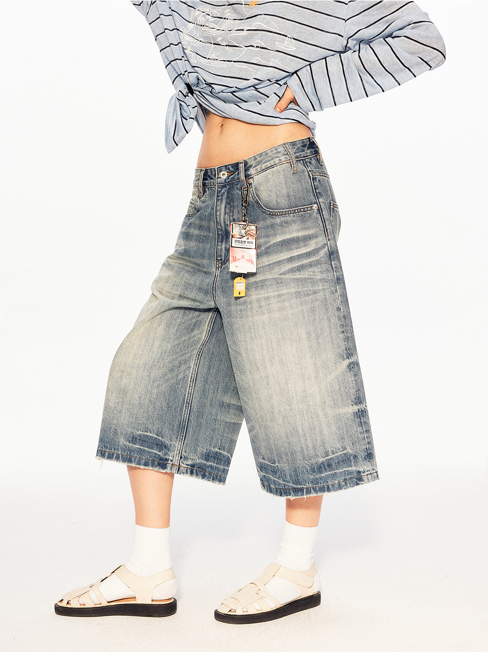 MADWITCH WASHED WIDE CROP JEANS #MC2603D