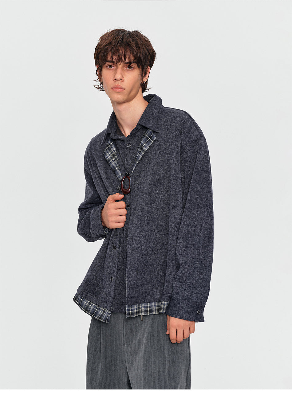 MADWITCH LAYERED PLAID-COLLAR BUTTONED SWEATSHIRT #880936