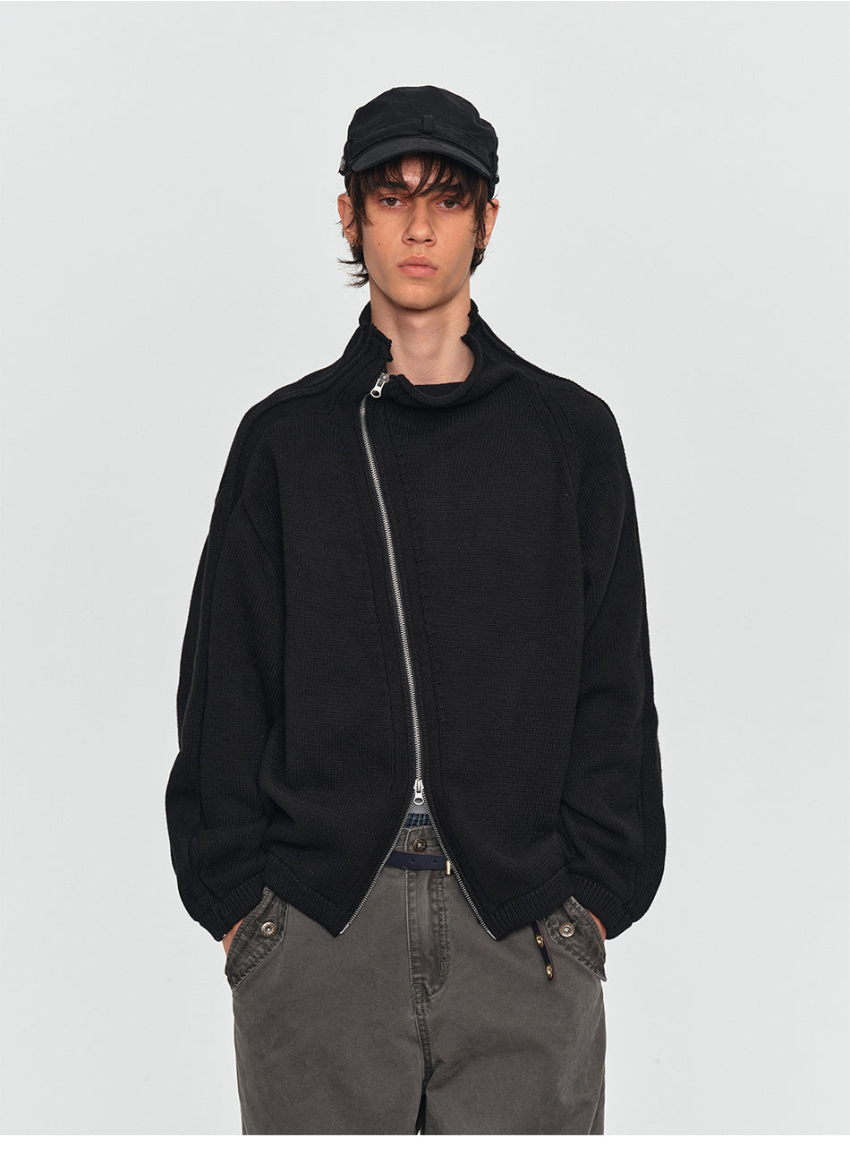 MADWITCH ASYMMETRIC-ZIP CROPPED KNIT CARDIGAN #GPMYC023
