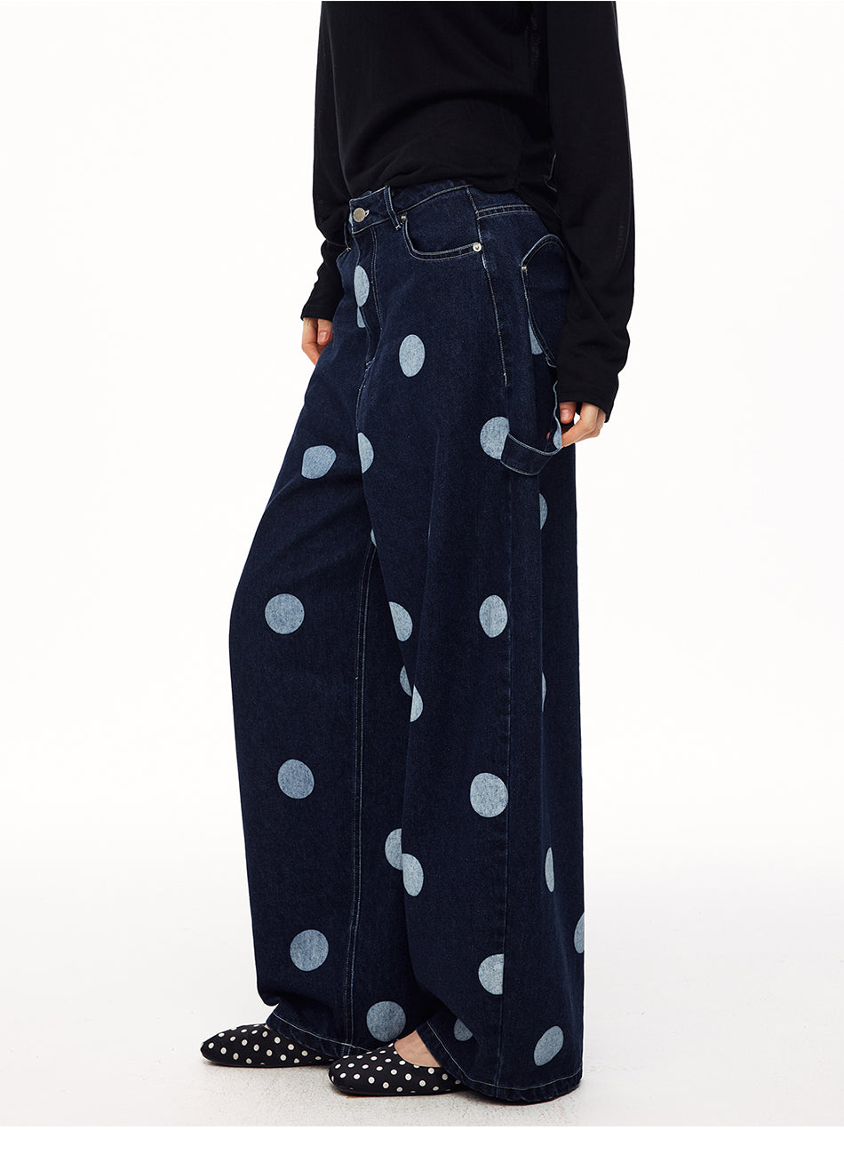MADWITCH HEART DOT-PRINT WIDE-LEG JEANS #AK172