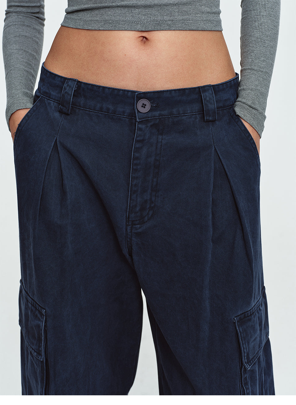 MADWITCH PLEATED WASHED CARGO WIDE-LEG TROUSERS #7621