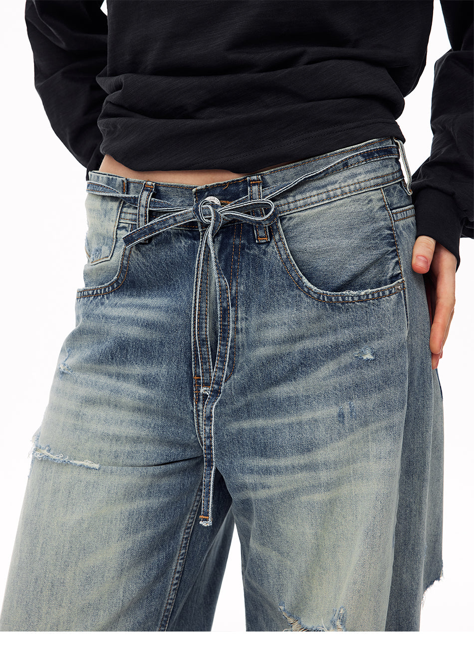 MADWITCH BELTED DISTRESSED CURVED JEANS #CK9836