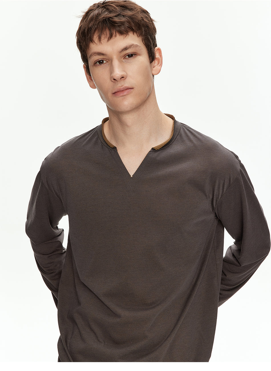 MADWITCH COLORBLOCK HENLEY LONG TEE #M1175