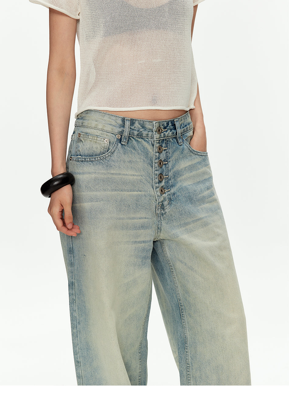 MADWITCH VINTAGE CURVED BUTTON WIDE JEANS #G60041