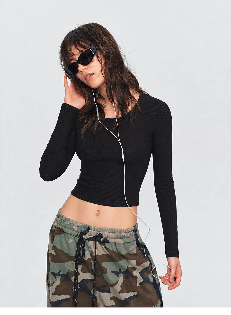 MADWITCH CROPPED RIBBED LONG TEE #C2026347