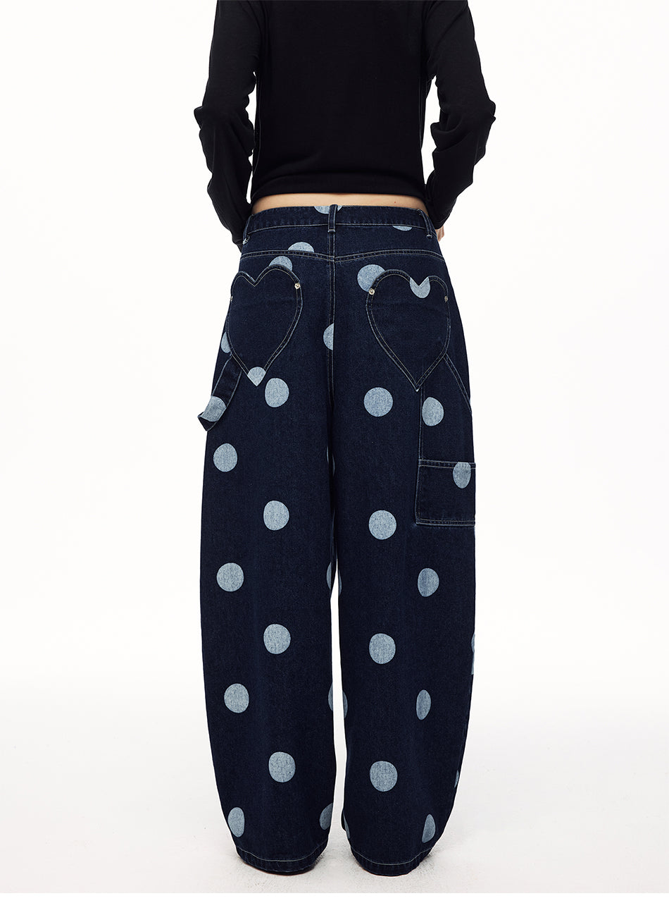 MADWITCH HEART DOT-PRINT WIDE-LEG JEANS #AK172