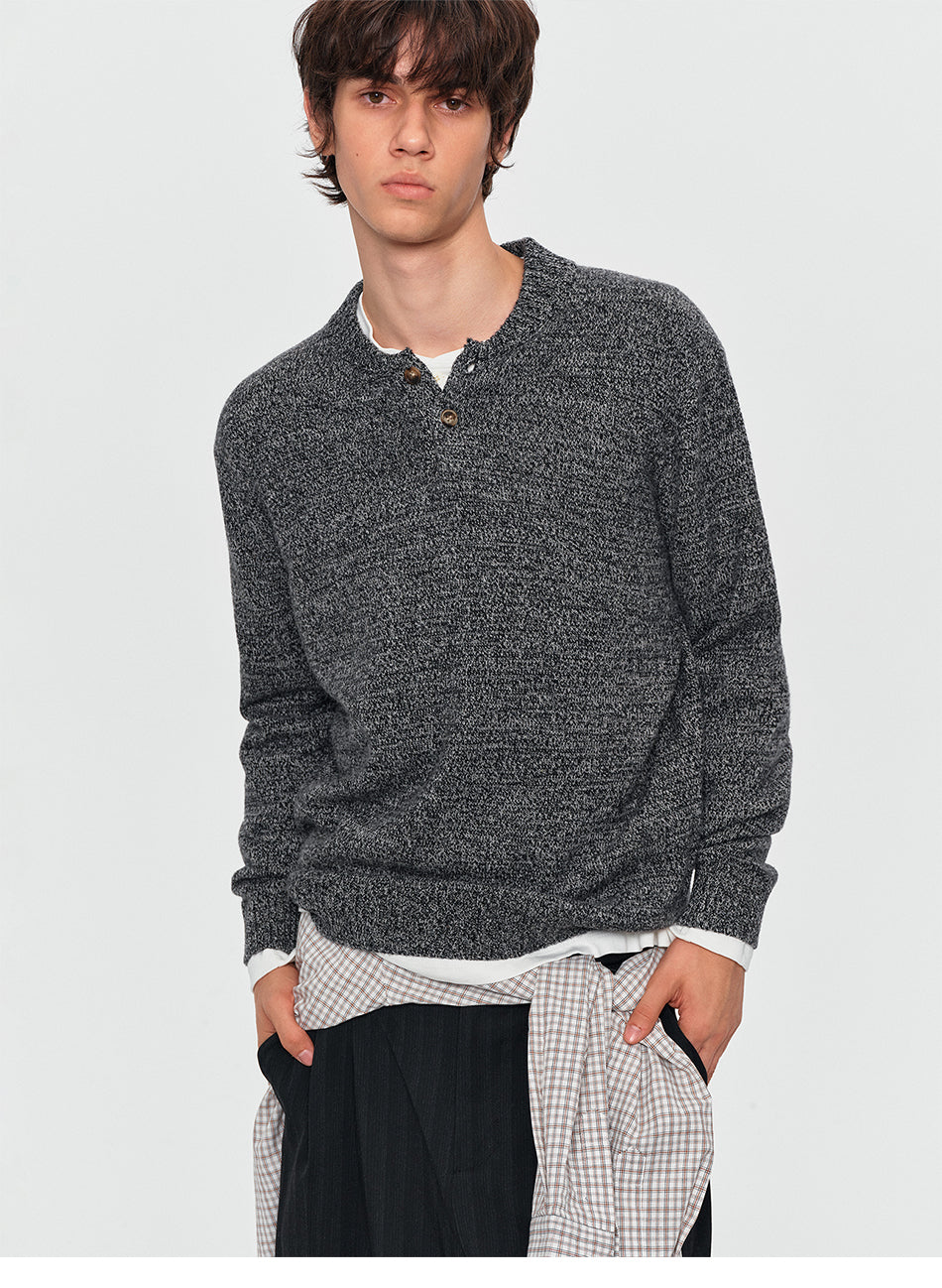 MADWITCH MARLED WOOL-BLEND HENLEY SWEATER #11817