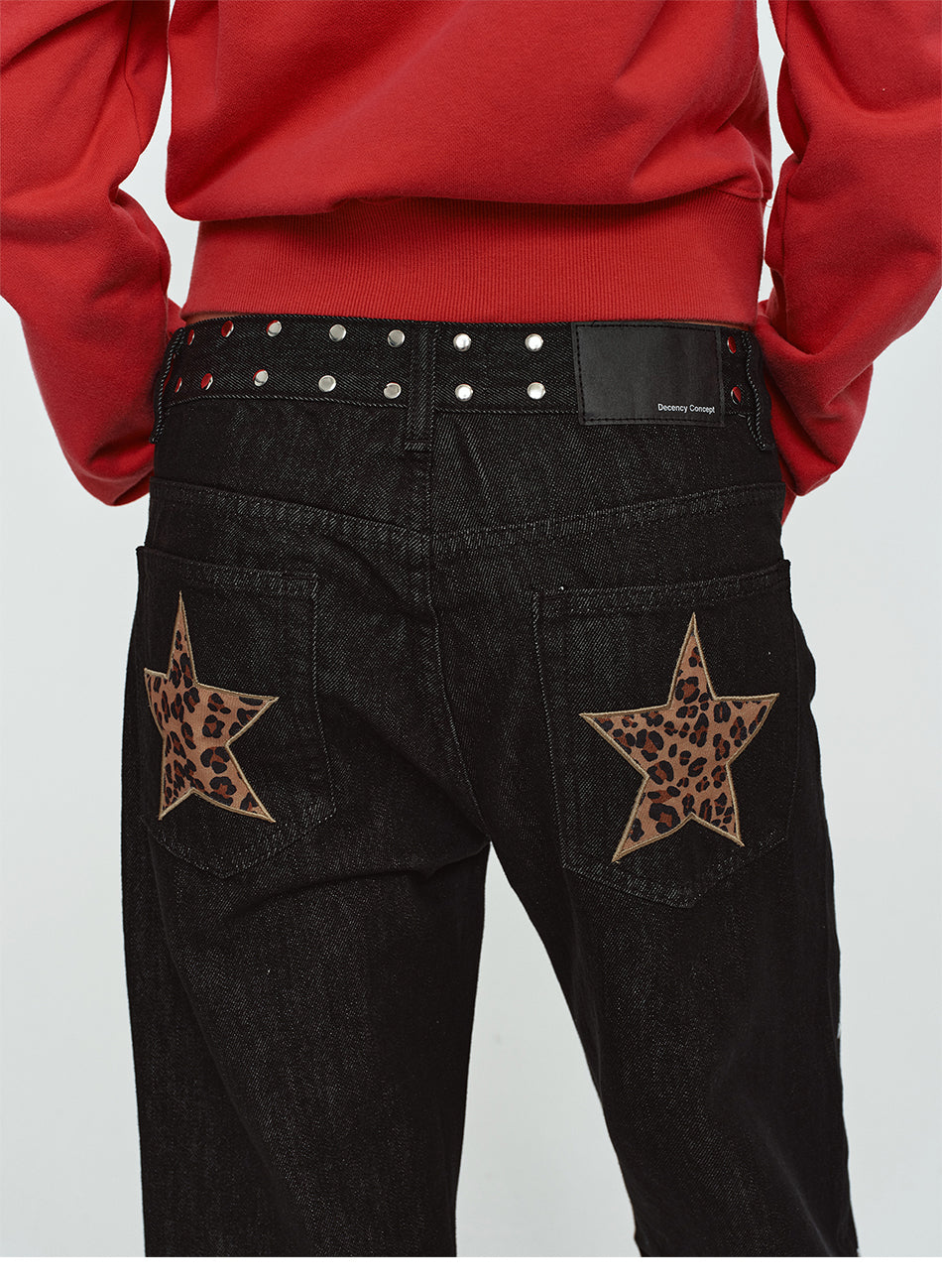 MADWITCH STUDDED LEOPARD-STAR FLARE JEANS #G60090