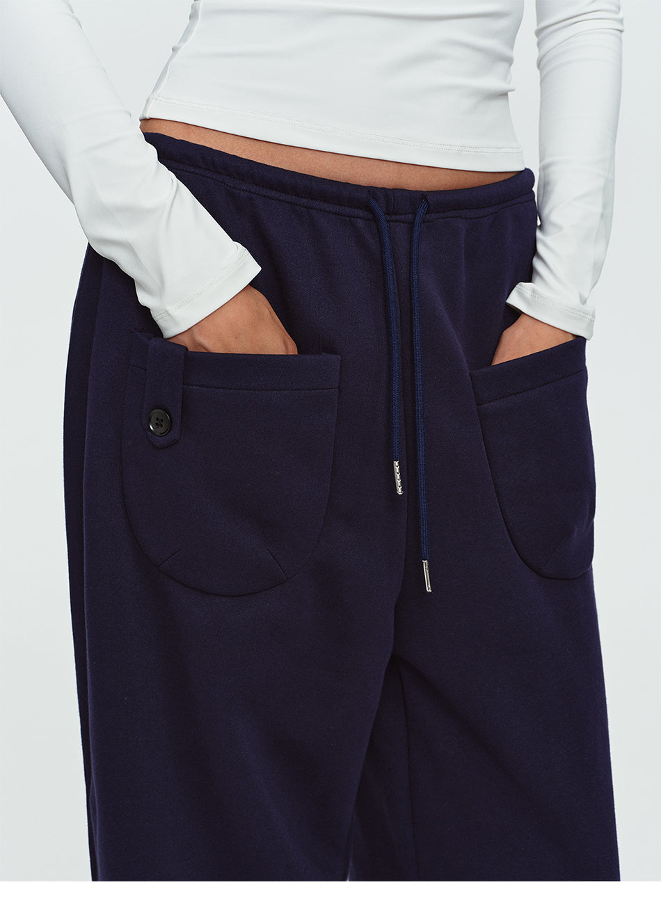 MADWITCH BUTTON-POCKET DRAWSTRING WIDE-LEG SWEATPANTS #C1079