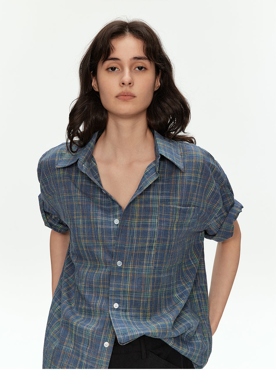 MADWITCH VINTAGE PLAID SHORT SLEEVE SHIRT #B171
