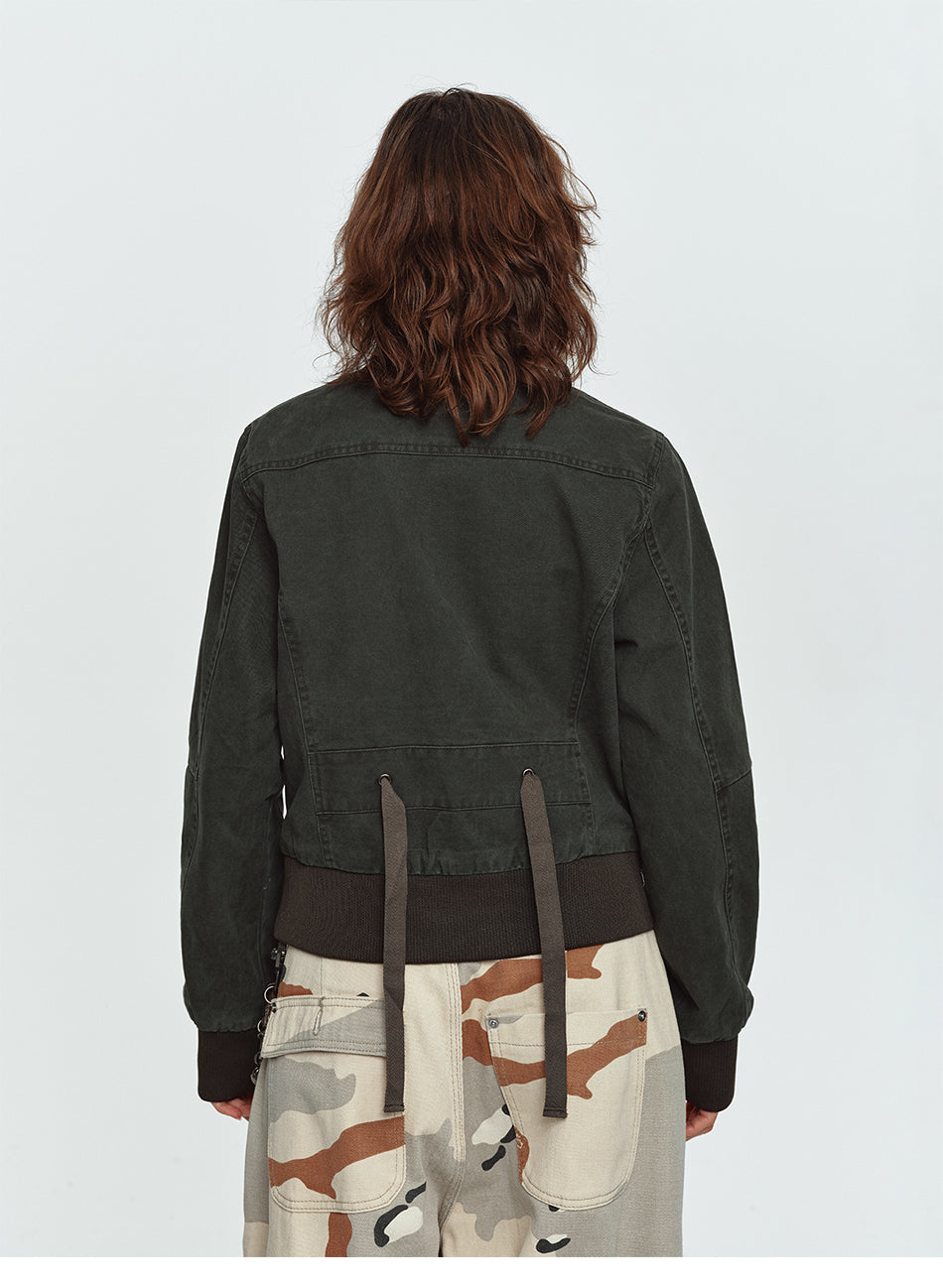 MADWITCH DRAWSTRING-BACK CROPPED STAND-COLLAR JACKET #N605