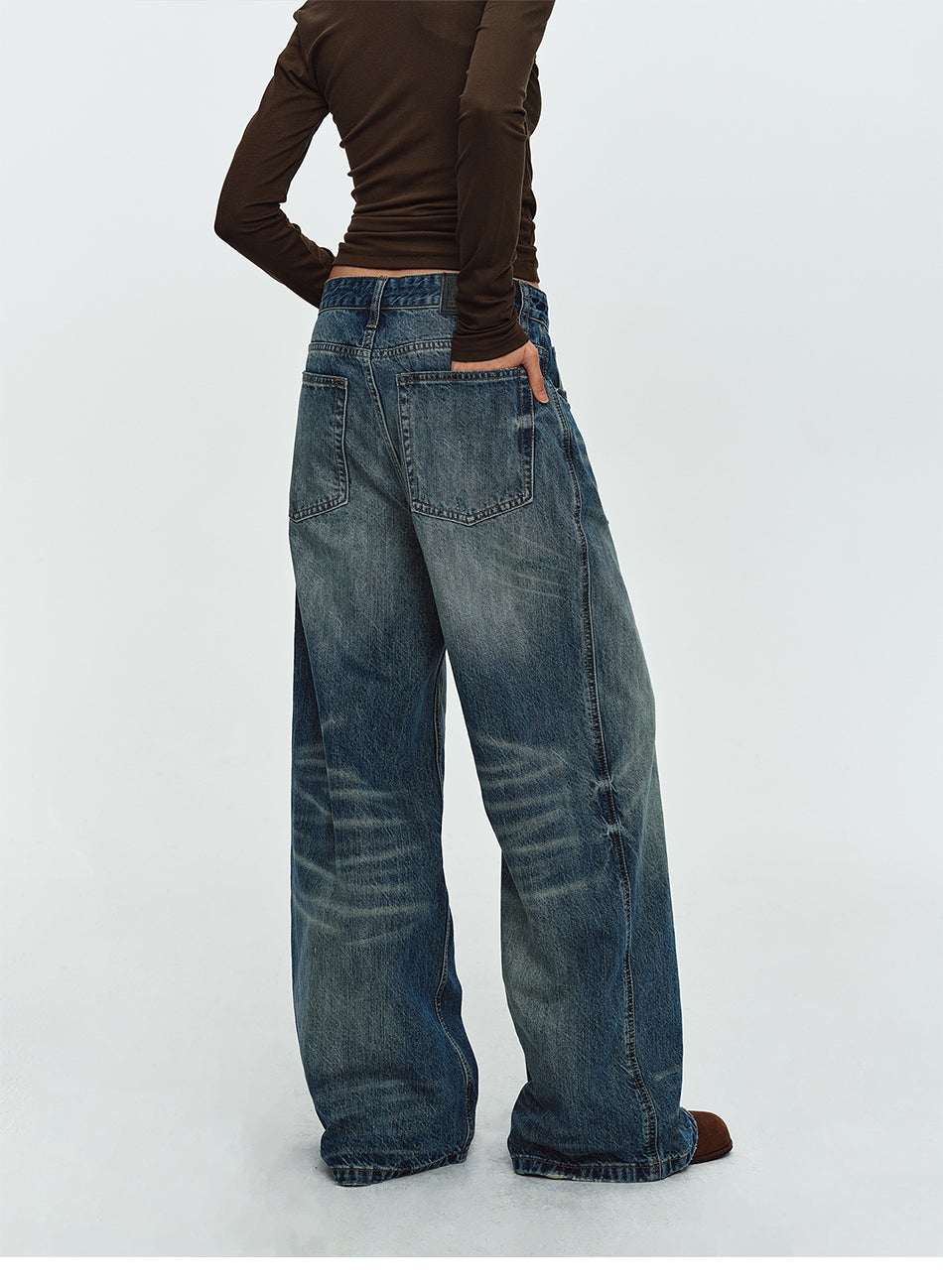 MADWITCH DOUBLE-BUTTON WASHED WIDE-LEG JEANS #GPC9857
