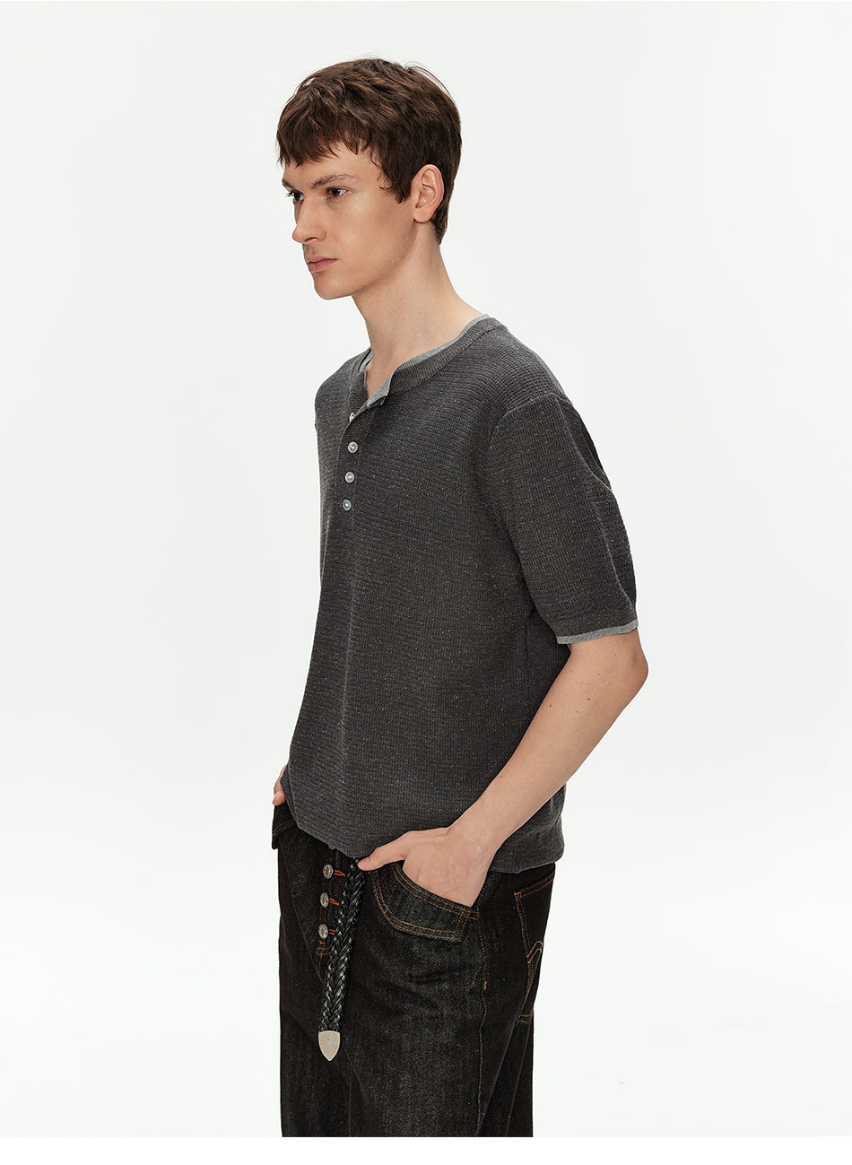 MADWITCH CONTRAST HENLEY KNIT T SHIRT #68695