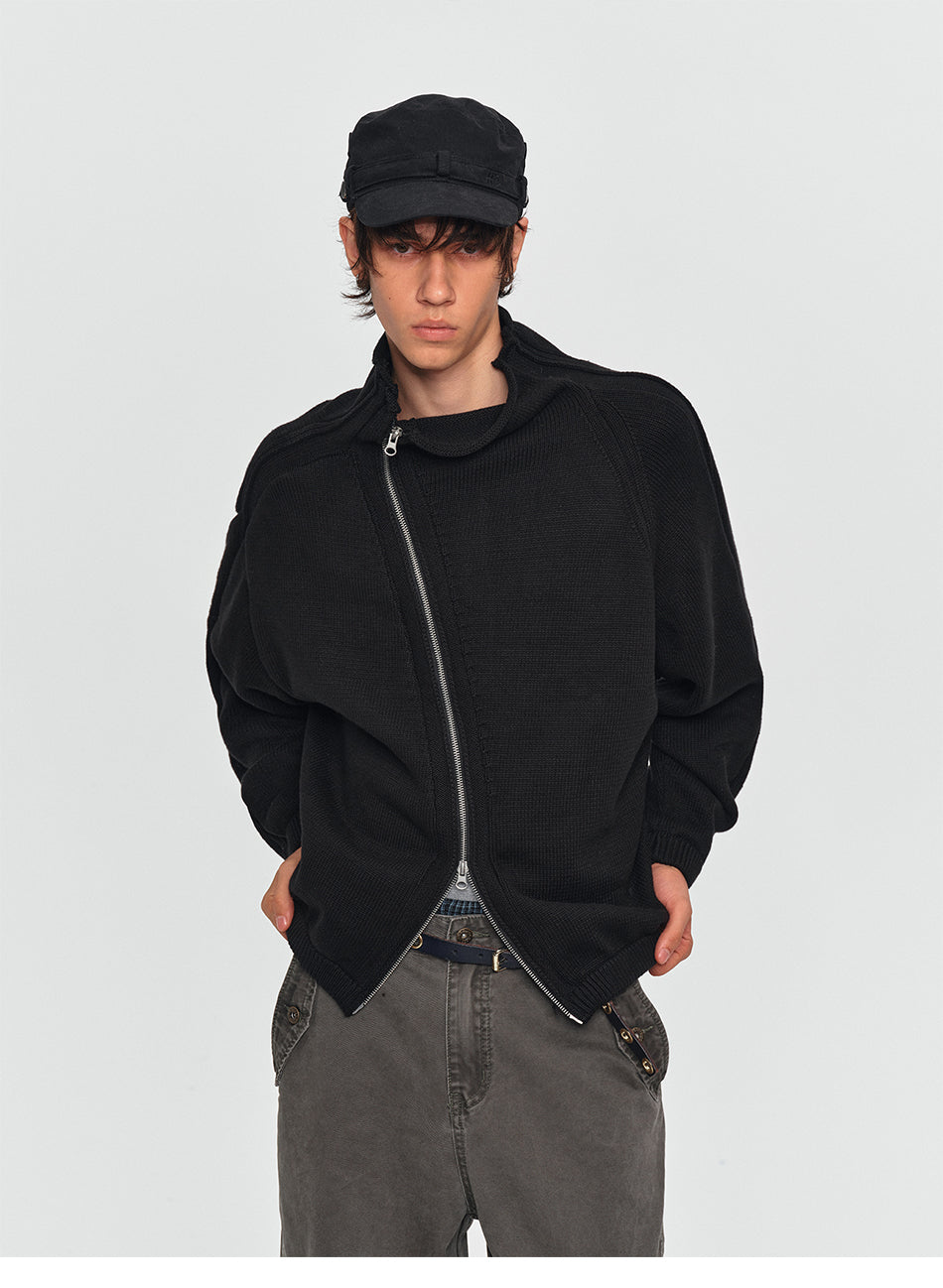 MADWITCH ASYMMETRIC-ZIP CROPPED KNIT CARDIGAN #GPMYC023