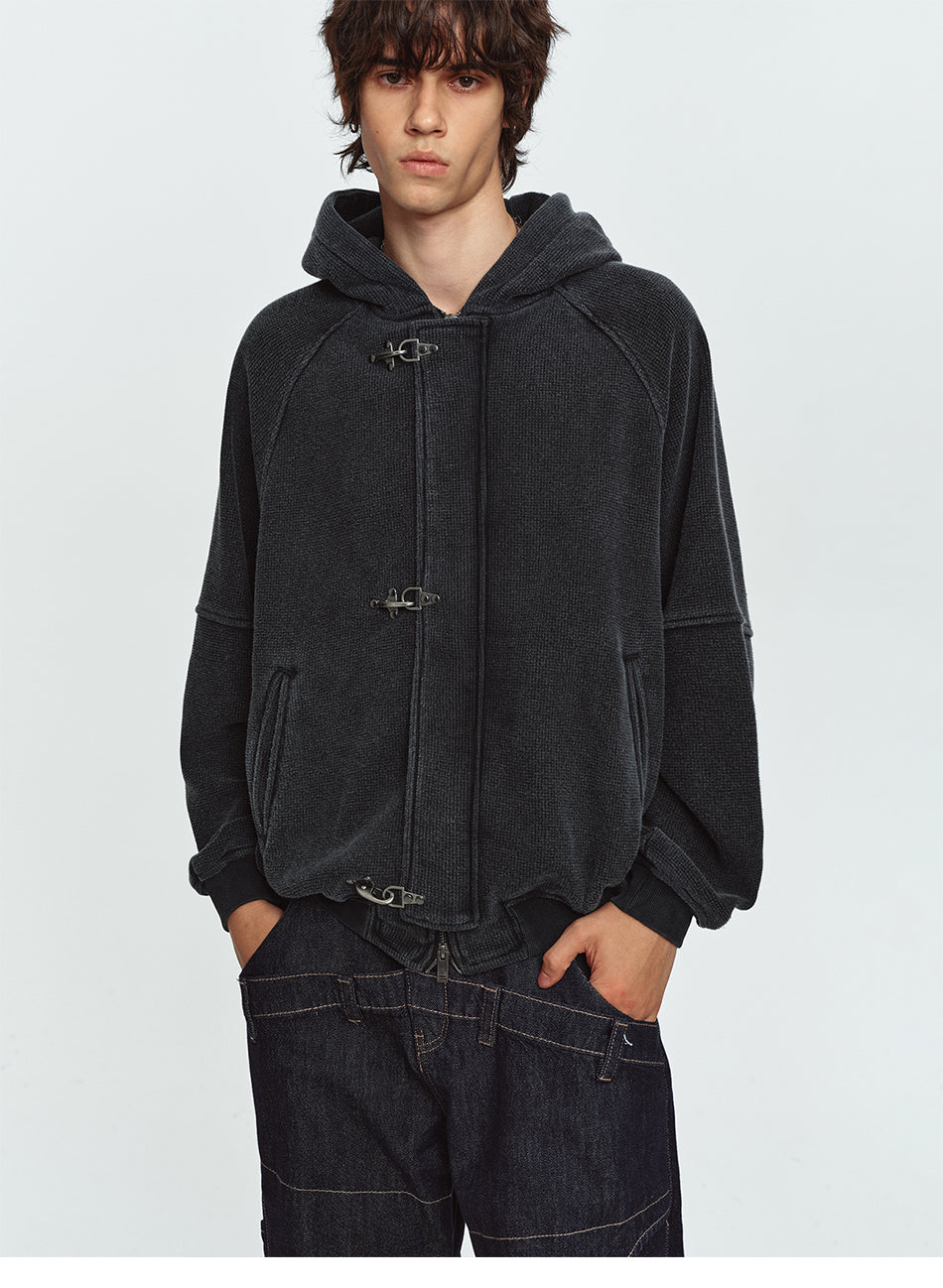 MADWITCH WAFFLE-KNIT BUCKLE-CLOSURE HOODED JACKET #AW26154