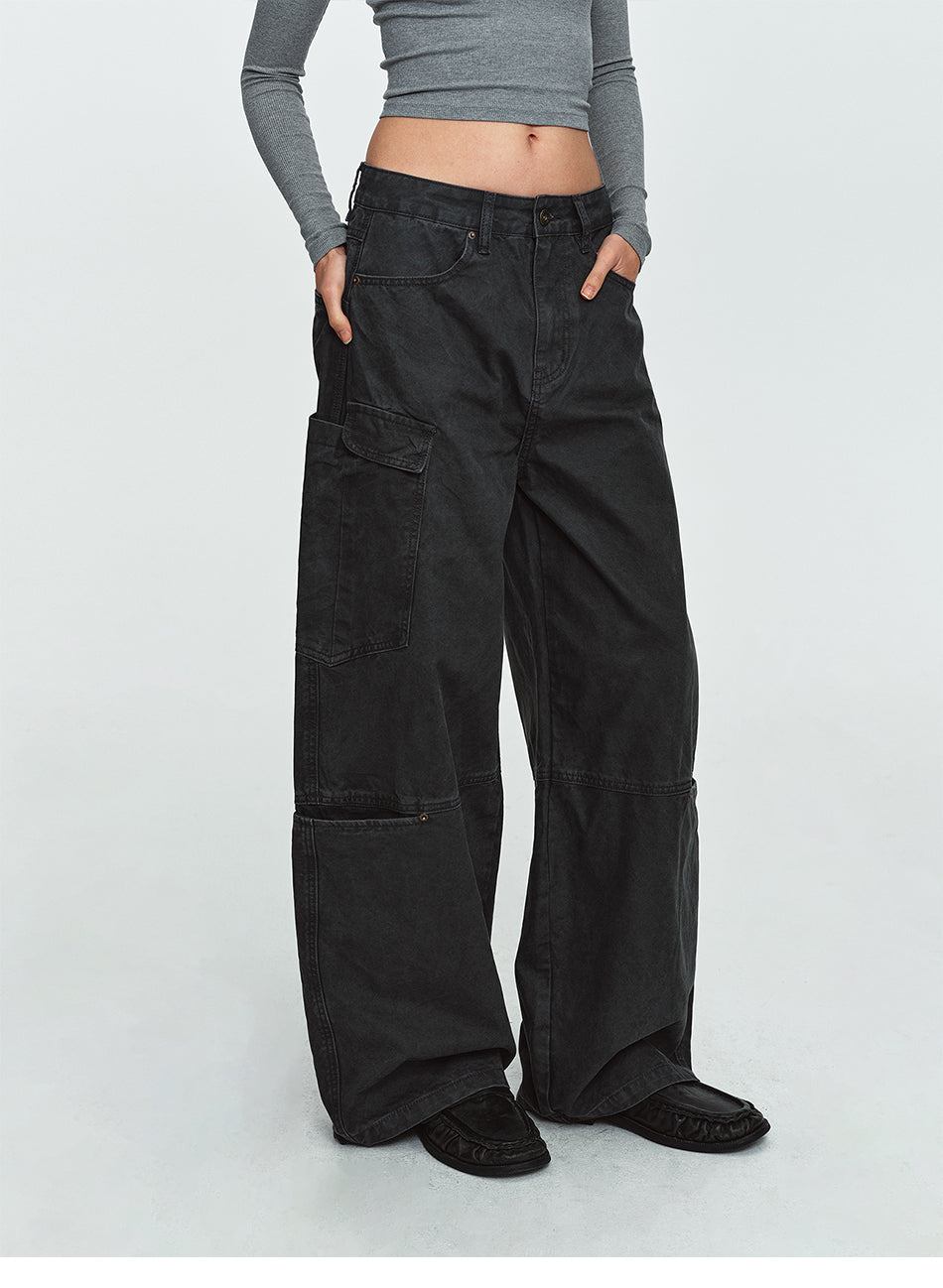 MADWITCH WASHED MULTI-POCKET CURVED-LEG CARGO PANTS #DR9622