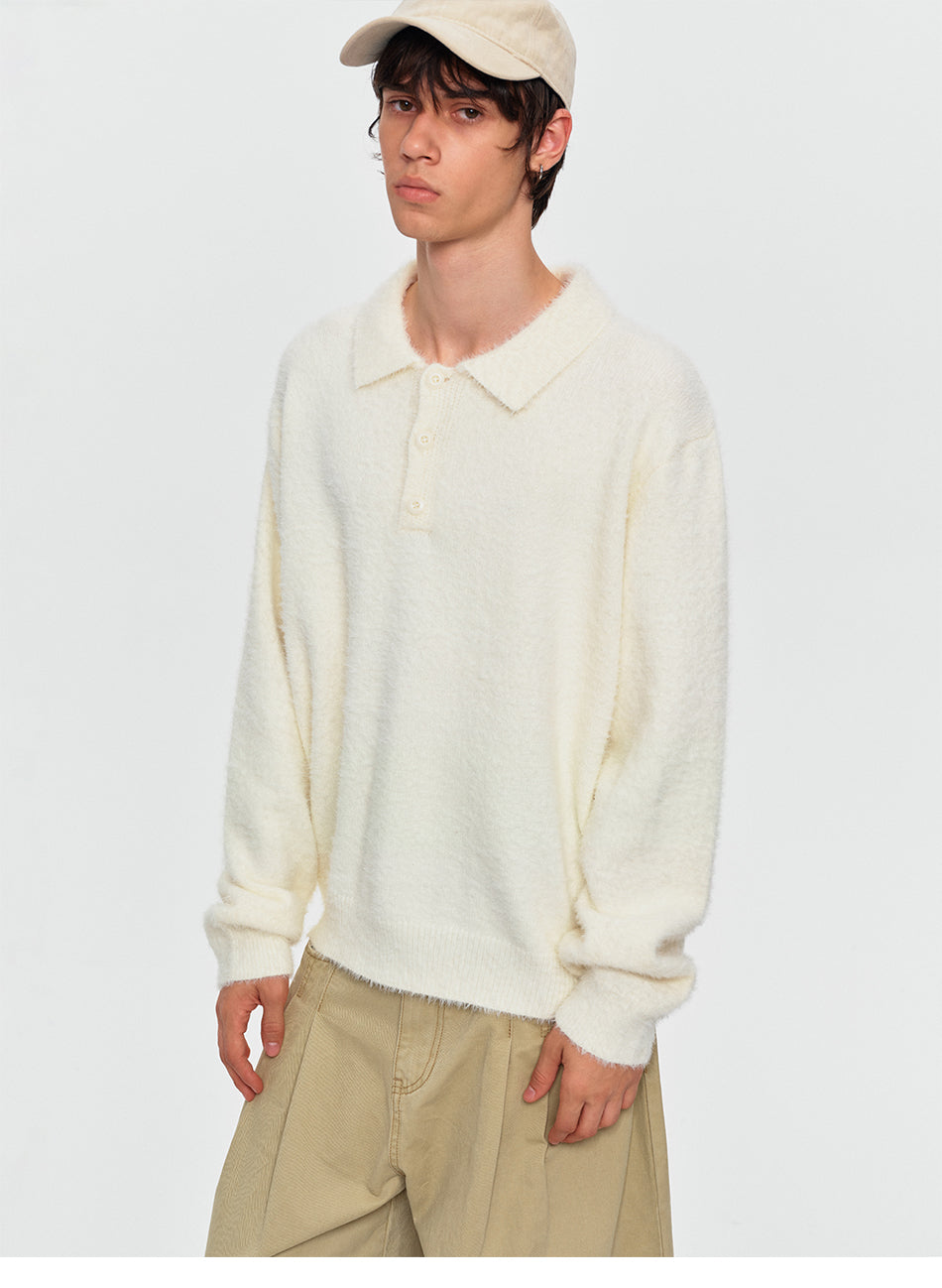 MADWITCH FAUX-MINK POLO KNIT SWEATER #RM34