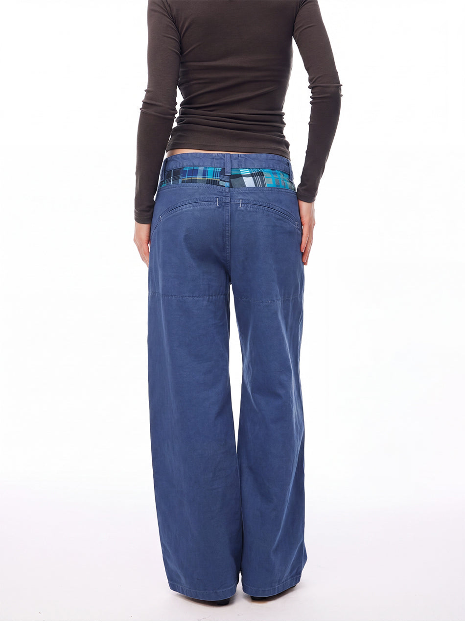 MADWITCH PLAID-PANEL SEAMED WIDE-LEG TROUSERS #2605KZ3012